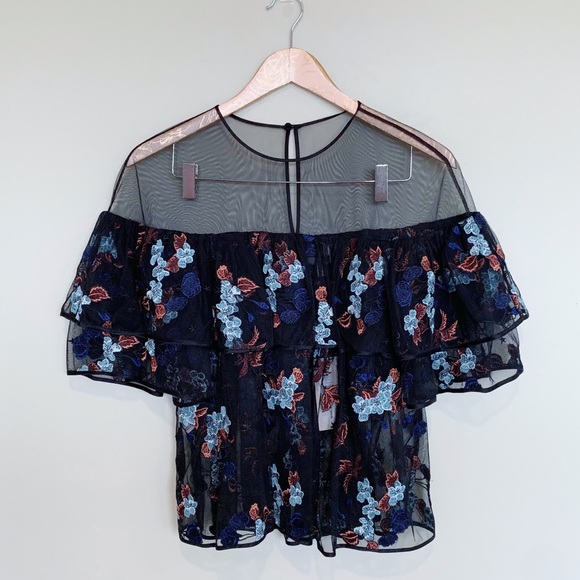 Cinq a Sept Korus Floral Ruffle Sheer Top XS - Picture 2 of 10